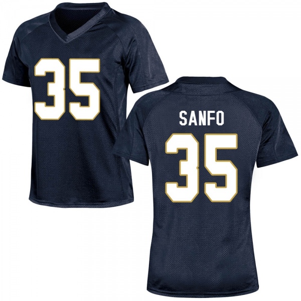 Hakim Sanfo Notre Dame Fighting Irish NCAA Women's #35 Navy Blue Game College Stitched Football Jersey ZJT3655OJ
